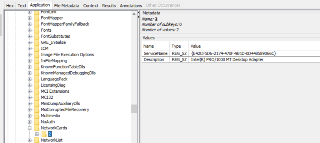 found the network interface in the registry