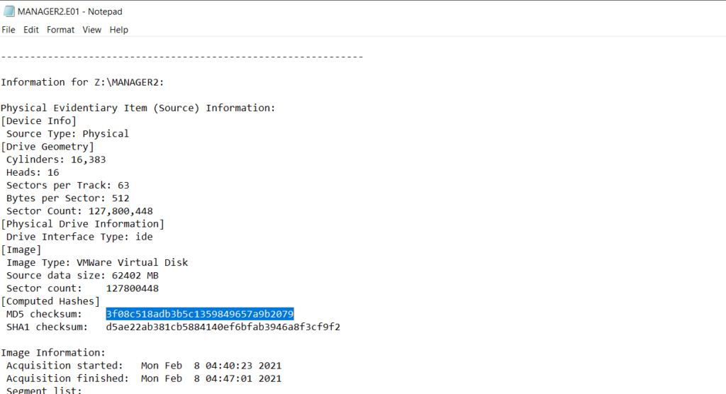 found the hashes generated by ftk imager